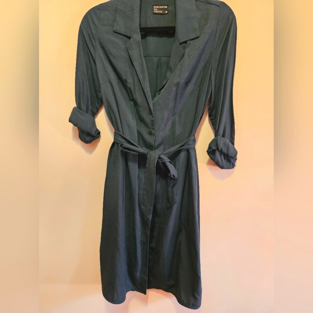 Frank and Oak Dark Green Belted Shirt Dress - Picture 2 of 4